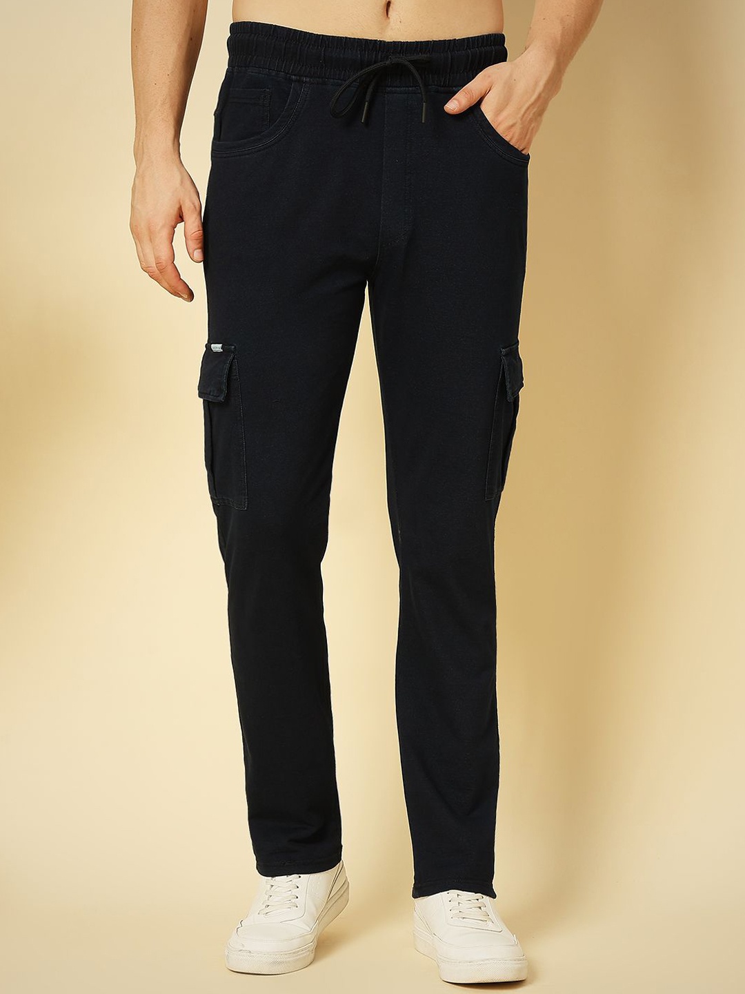 

ENSPYR Men Cotton Regular Fit Cargo Trousers, Navy blue