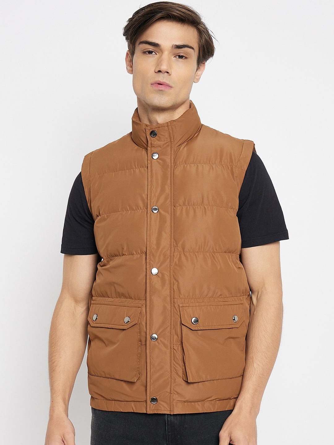 

Duke Mock Collar Sleeveless Puffer Jacket, Brown