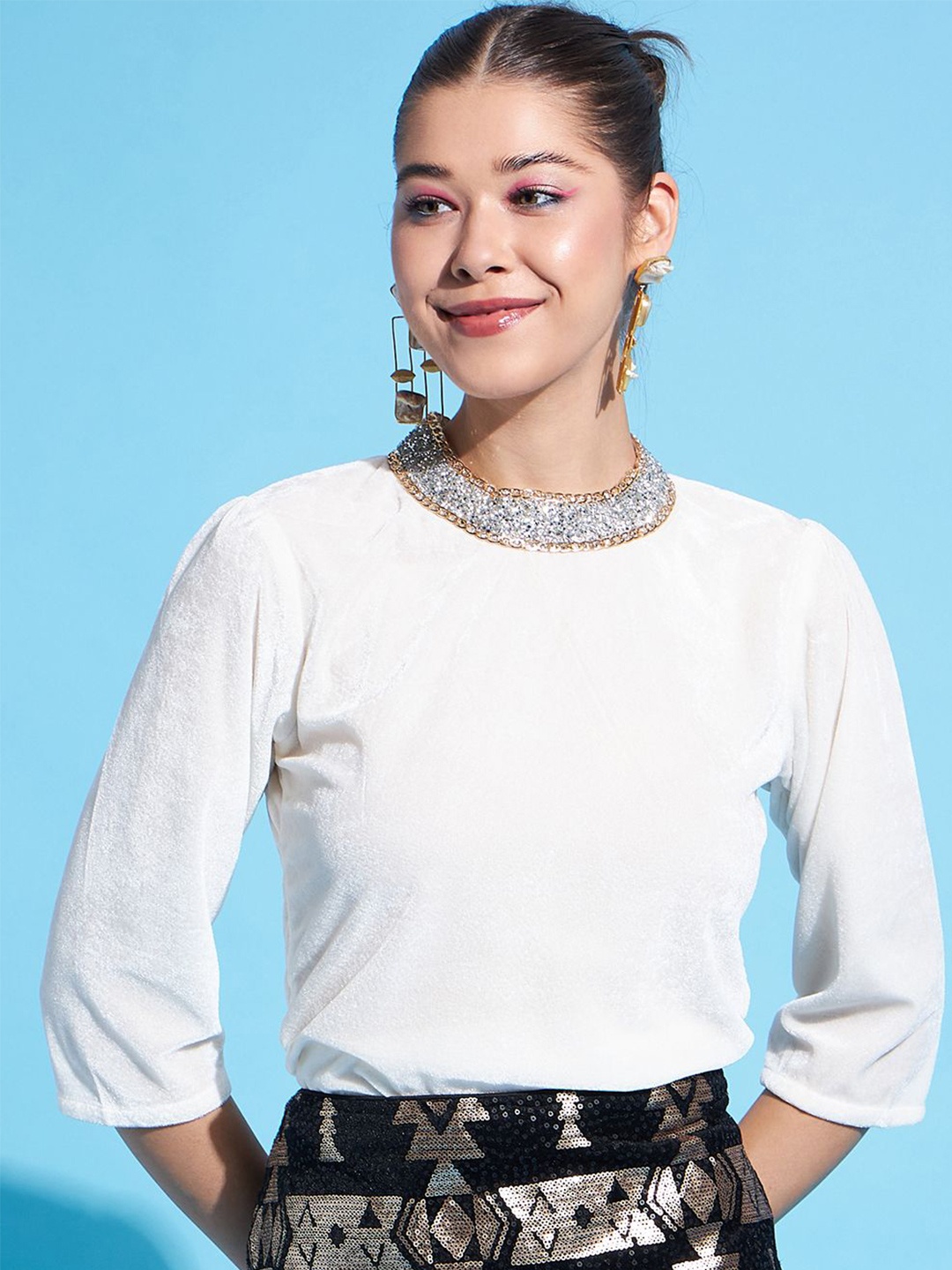 

DressBerry Women Round Neck Top, White