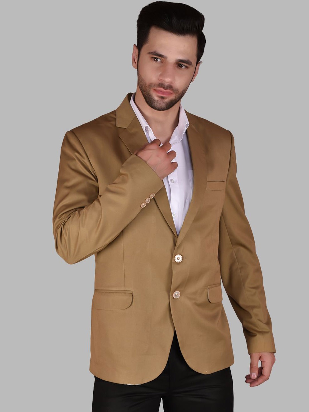 

PRINTINDIA Notched Lapel Single Breasted Formal Blazer, Taupe