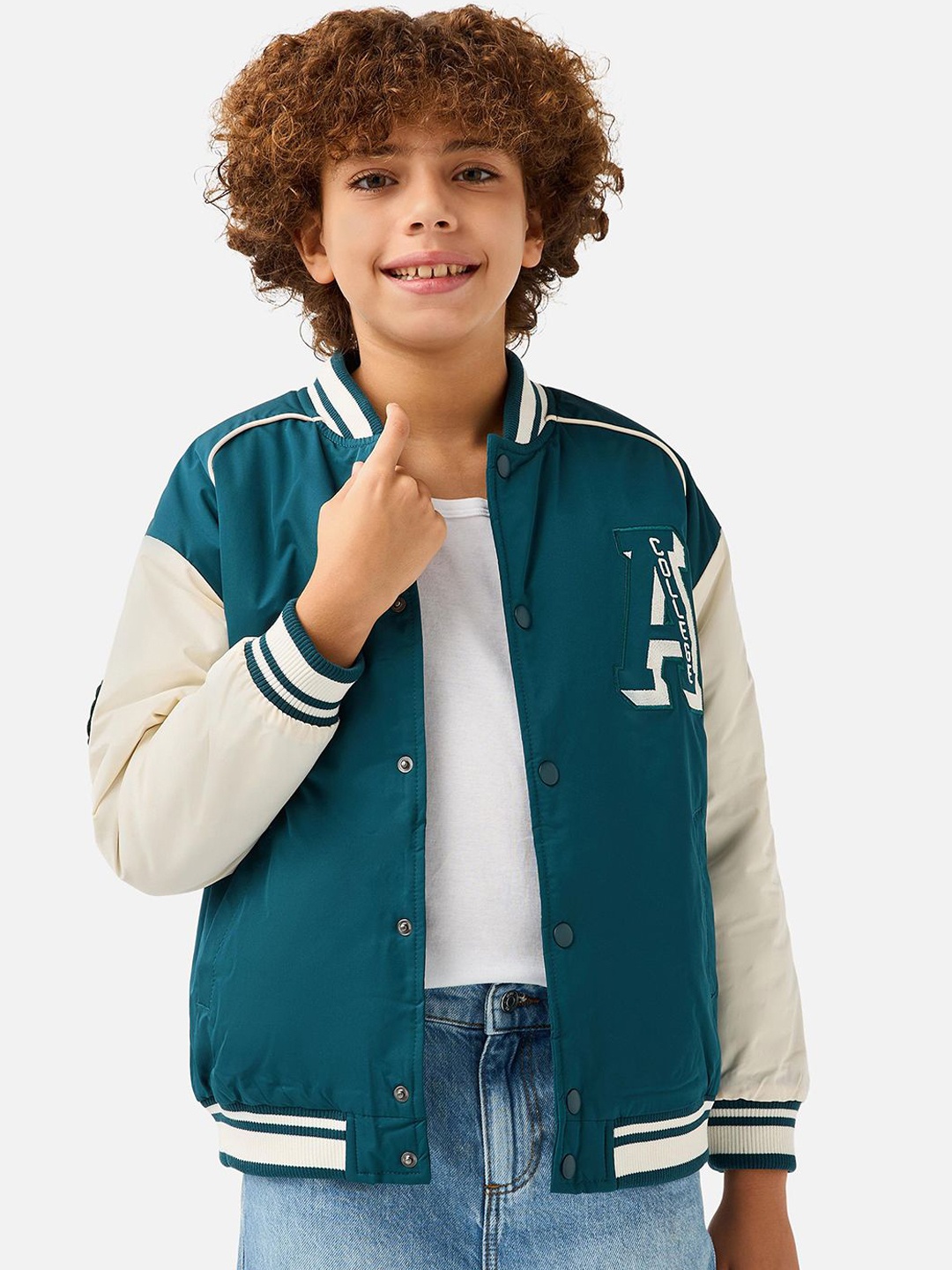 

Juniors by Babyshop Boys Floral Polyester Varsity Jacket with Embroidered, Green