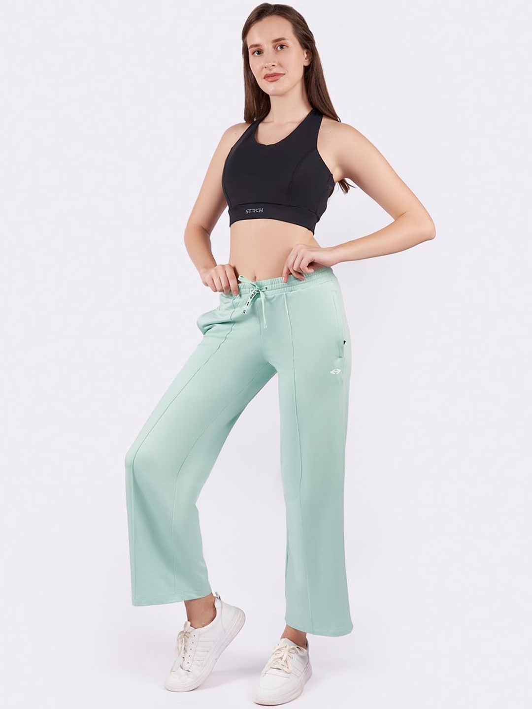 

STRCH Women Flared-Fit High-Rise Track Pant, Green