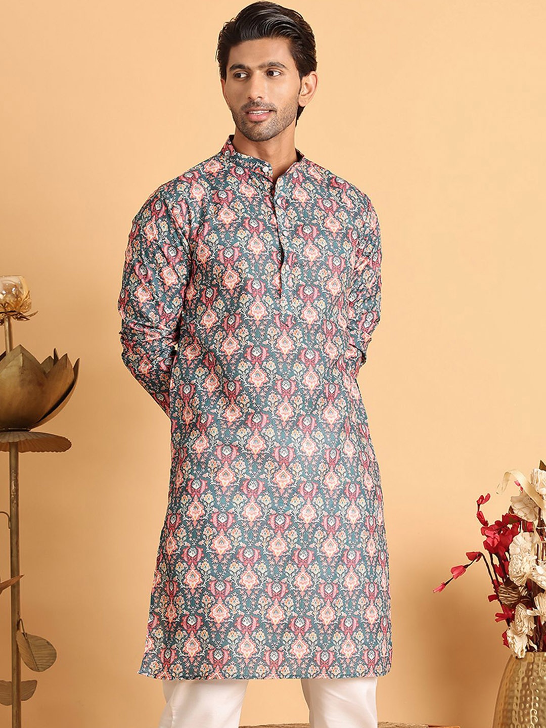 

Anouk Men Floral Printed Kurta, Blue