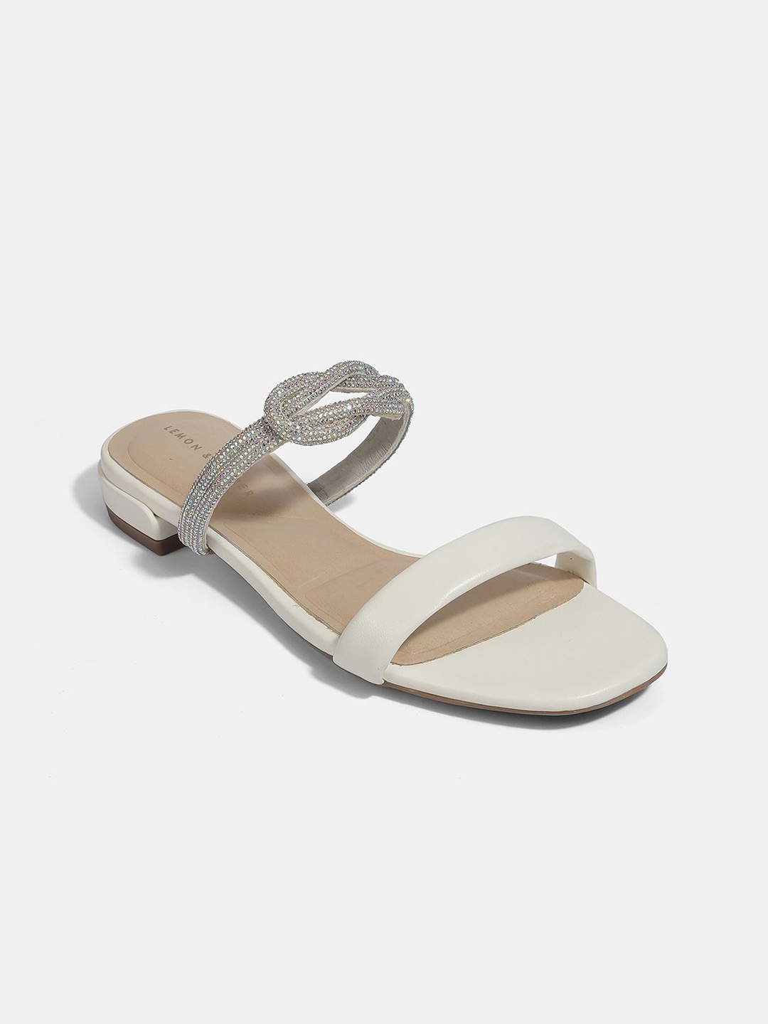 

LEMON & PEPPER Women Embellished Open Toe Flats, White