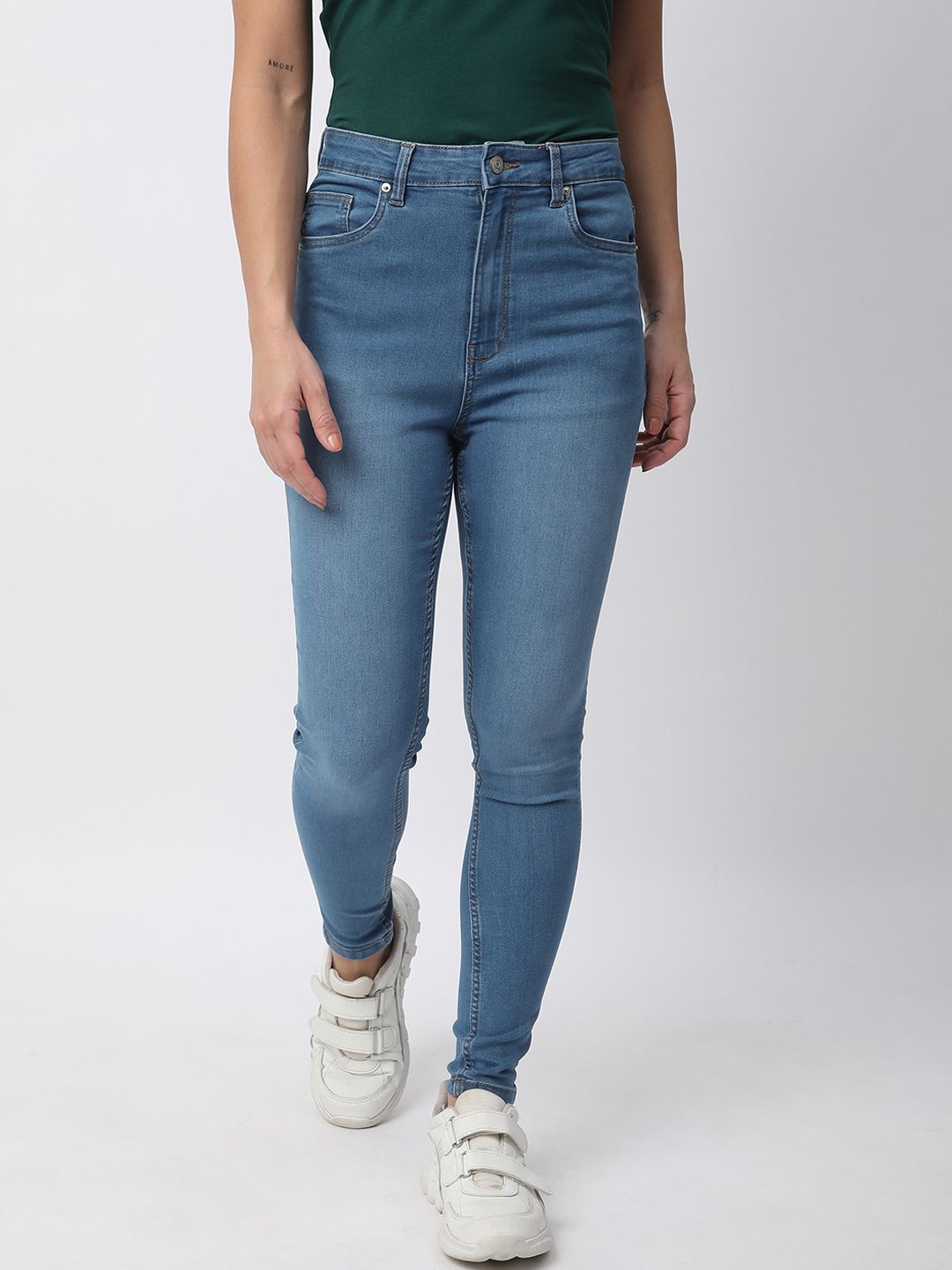 

R&B Women Skinny Fit Mid-Rise Light Fade Jeans, Blue