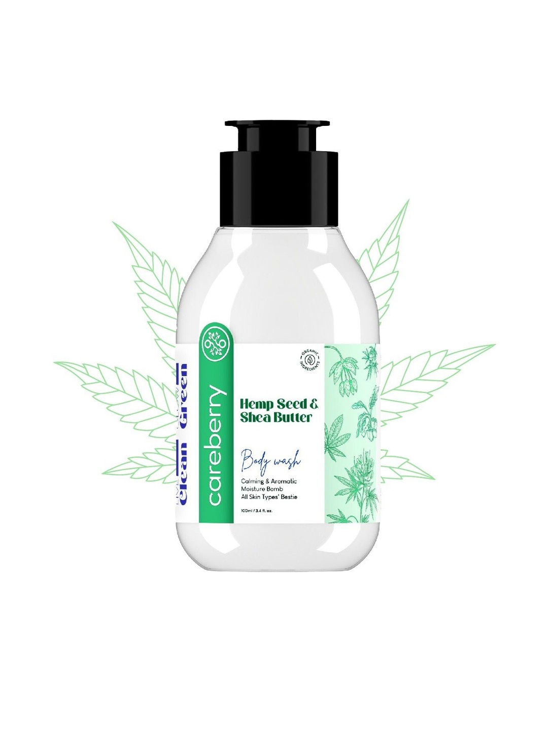 

careberry Hemp Seed & Shea Butter Calming Body Wash - 100 ml, White