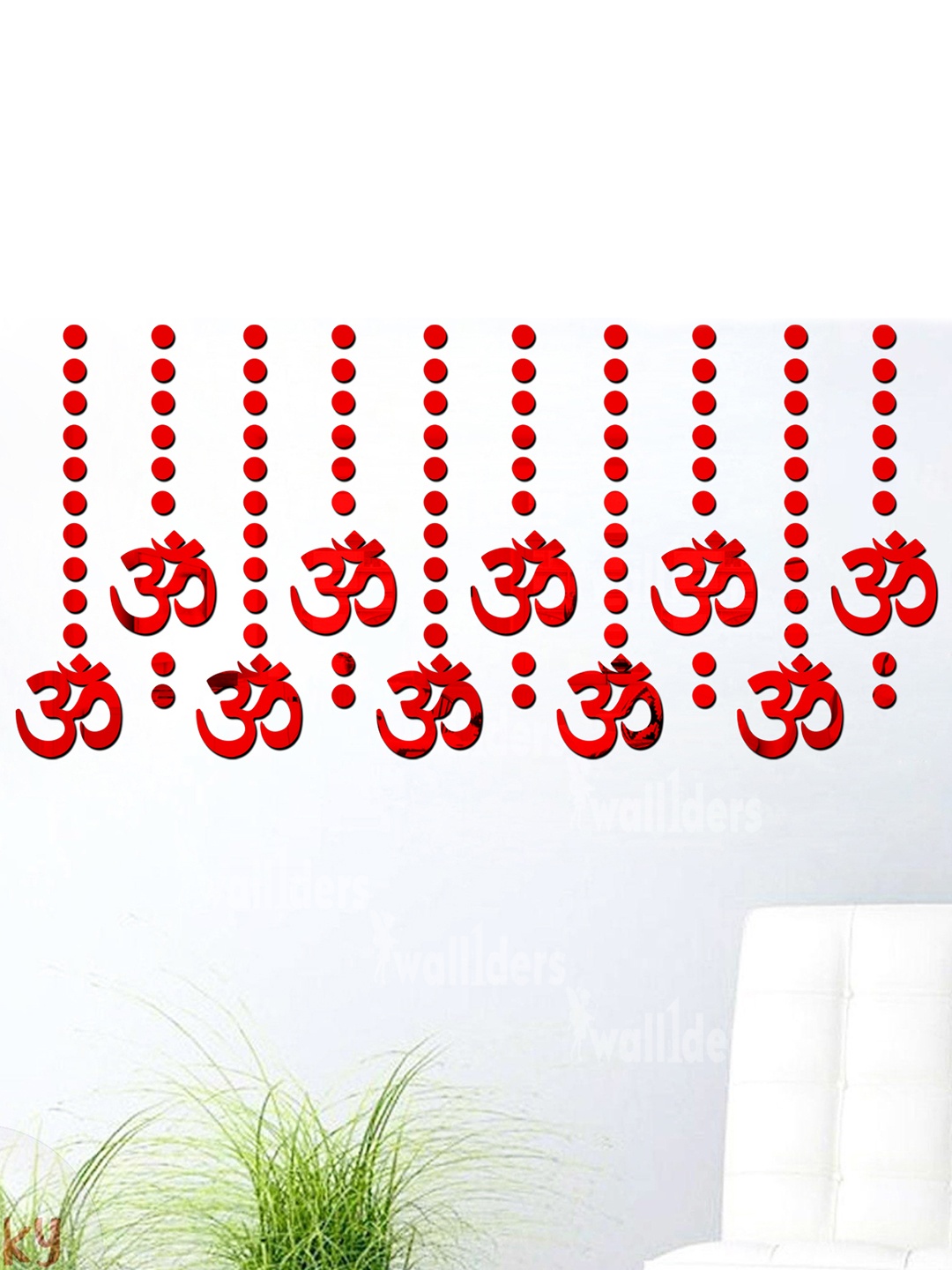 

Wall1ders Red 110 Pieces Om & Dot 3D Acrylic Mirror Wall Stickers