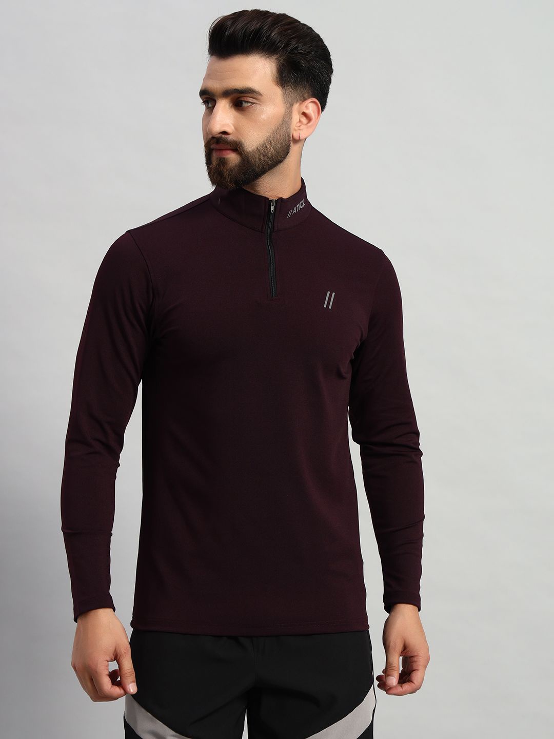 

ATICX Men Brand Logo High Neck Compression T-shirt, Burgundy