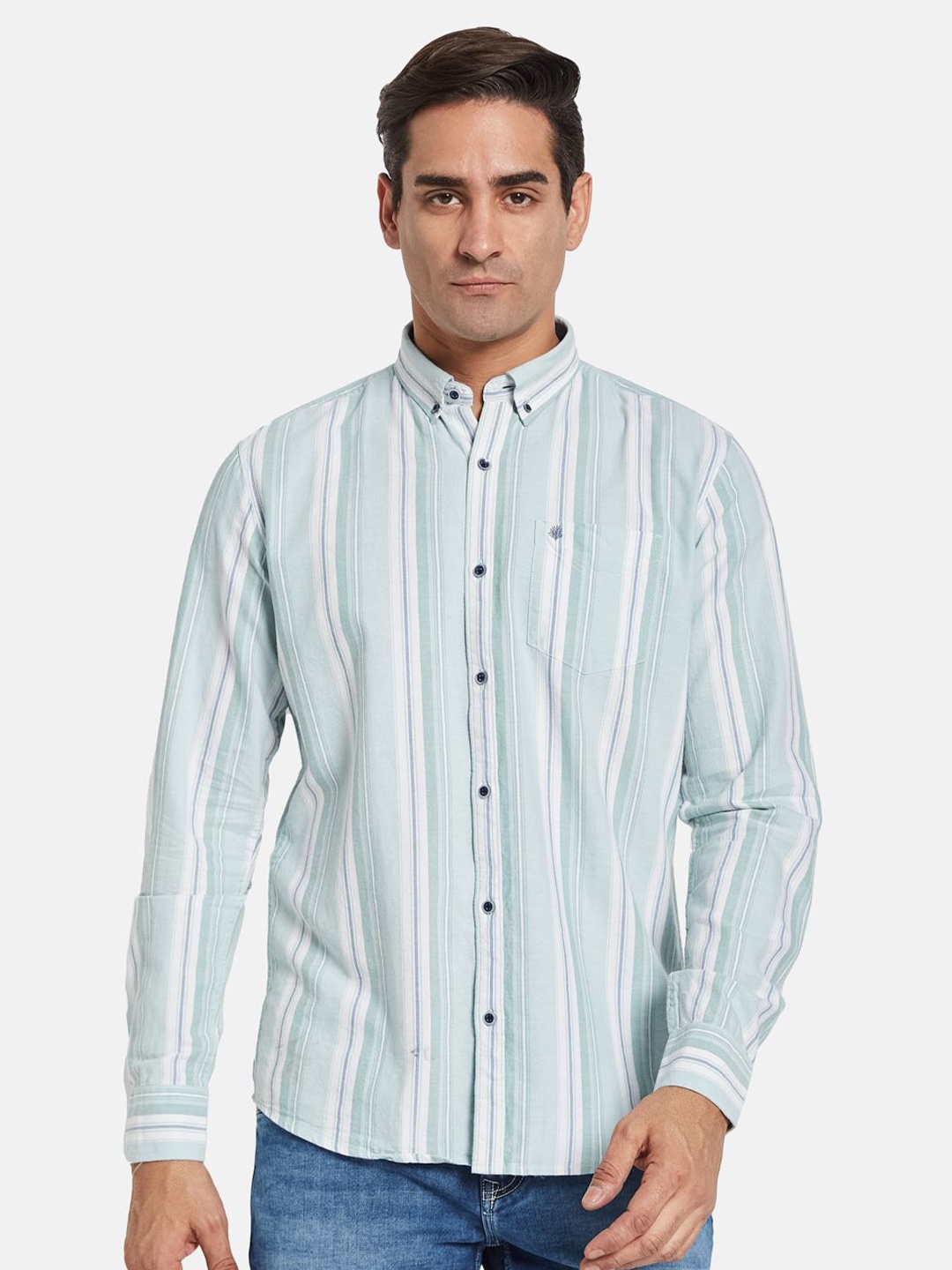 

METTLE Men Multi Stripes Striped Casual Shirt, Blue