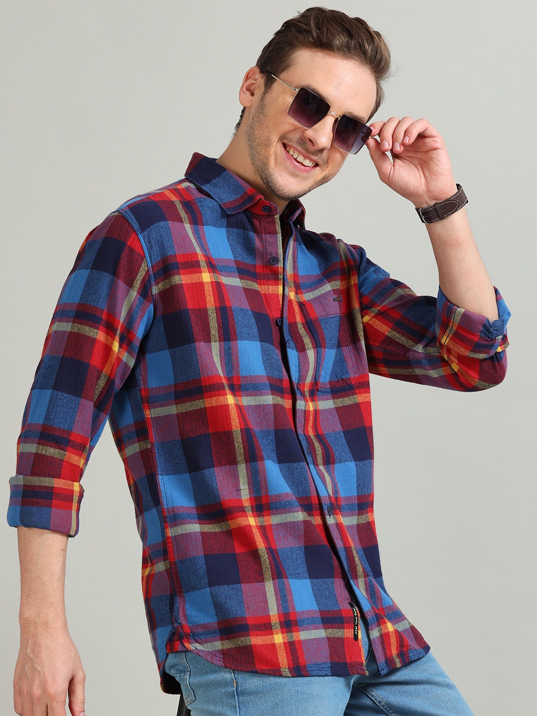 

RIGS AND RAGS Men Classic Tartan Checks Opaque Checked Casual Shirt, Red
