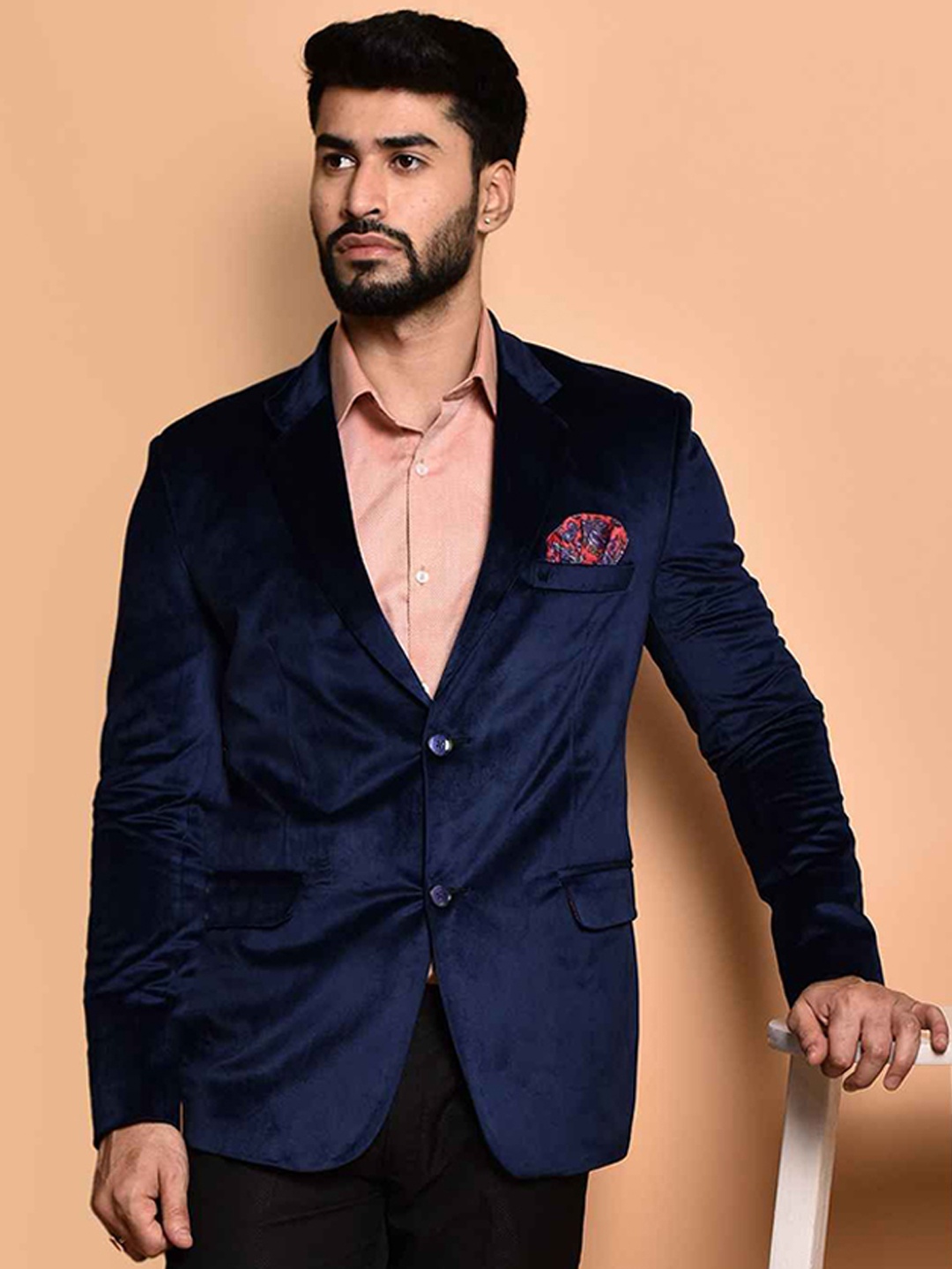 

PRINTINDIA Single-Breasted Notched Lapel Casual Blazer, Navy blue
