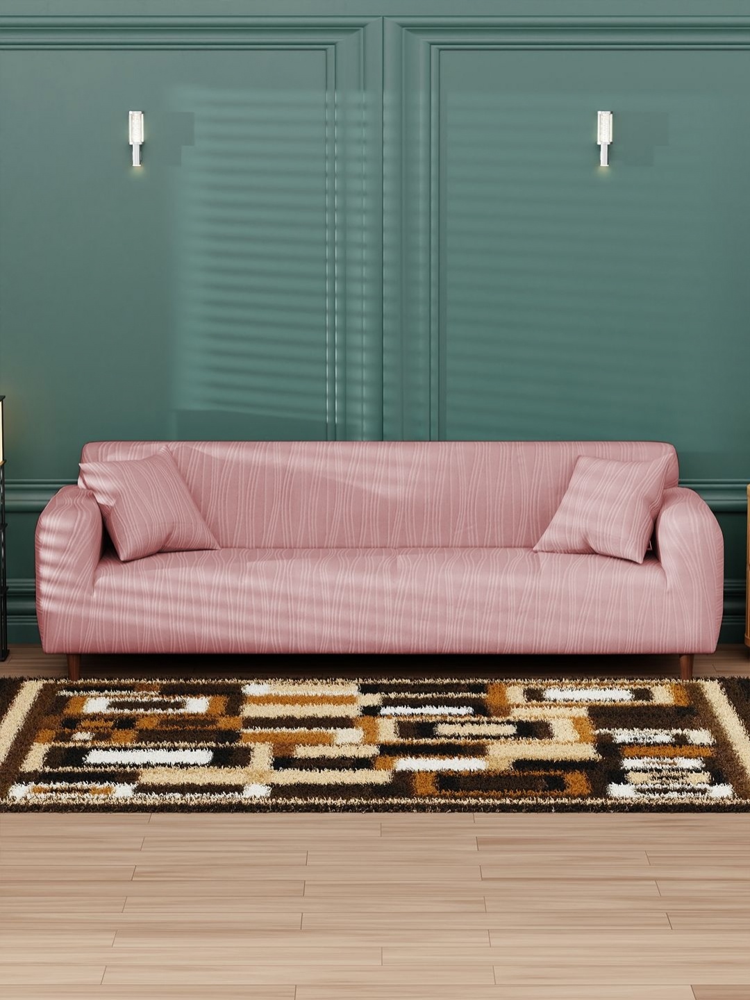 

Myntra Elegant Homes Pink Wavy Stripes Pattern Sofa Cover With 2 Cushion Cover