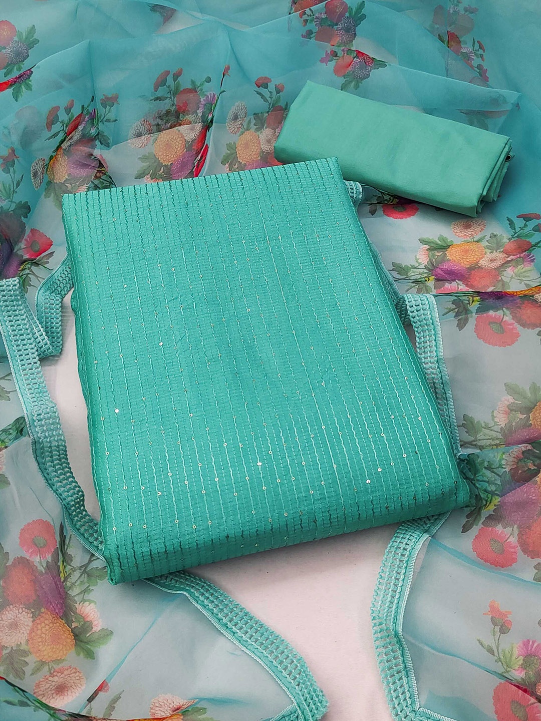 

KALINI Embroidered Unstitched Dress Material, Sea green