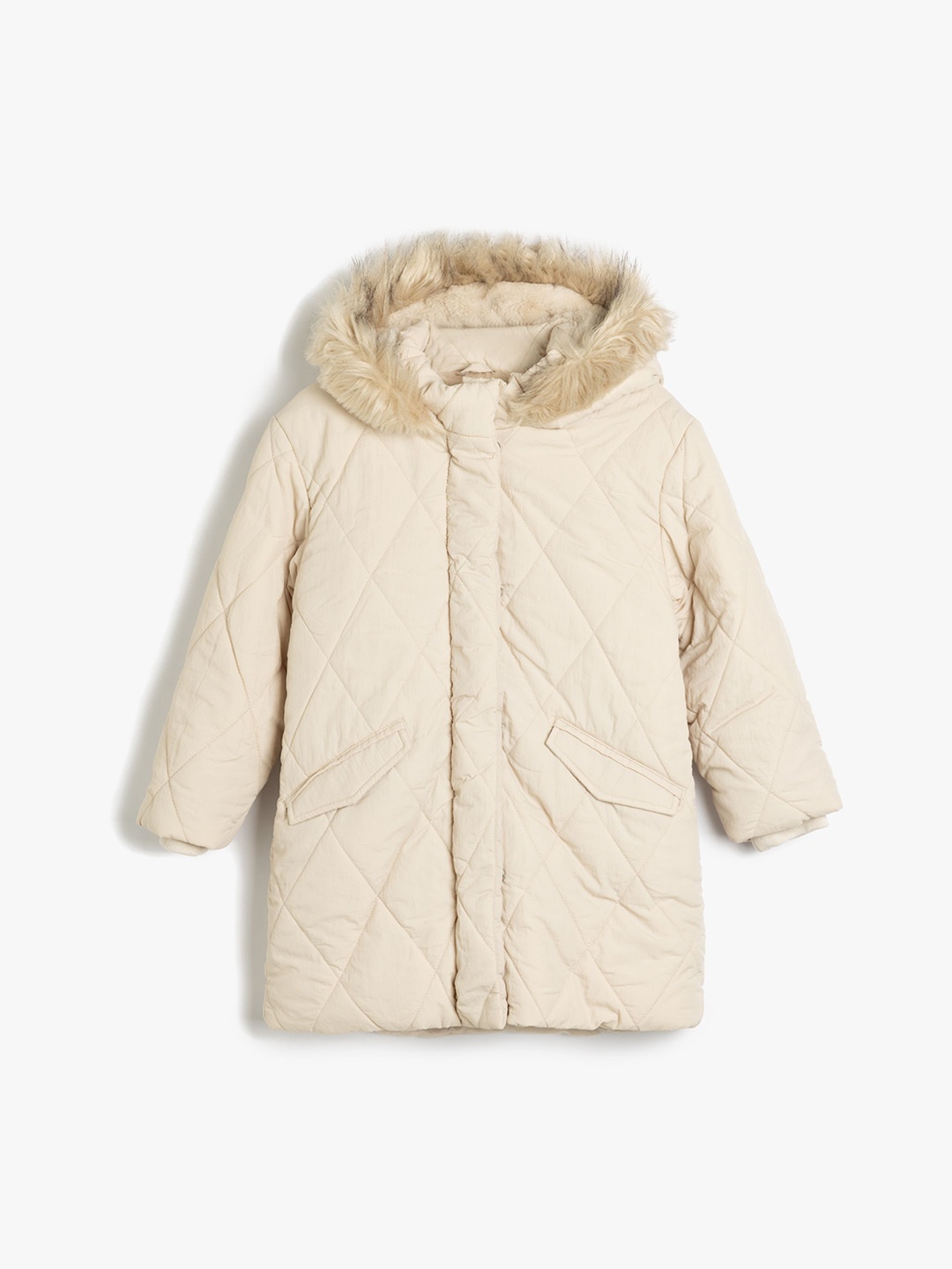 

Koton Girls Hooded Single-Breasted Overcoat, Beige
