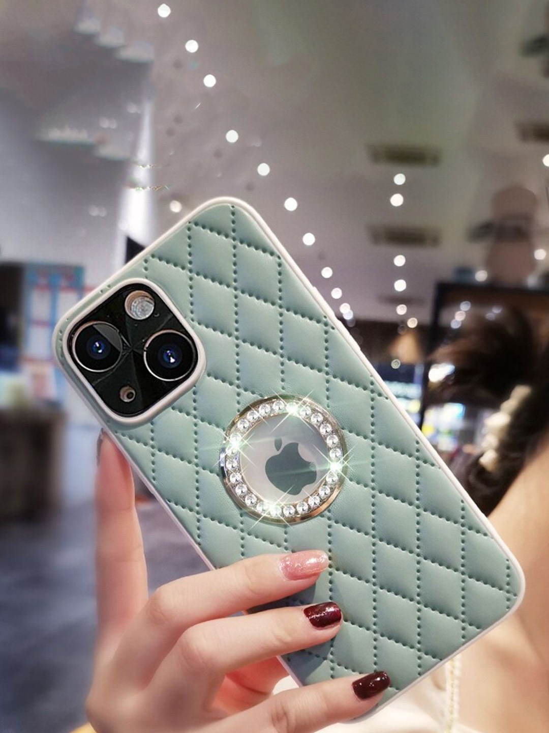 

Luxury Kase Geometric Printed iPhone 15 Back Case Mobile Accessories, Green