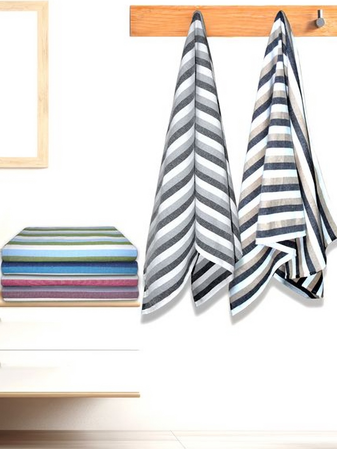 

Athom Living Iris Black & Green 6 Pieces Striped Cotton 210 GSM Bath Towels