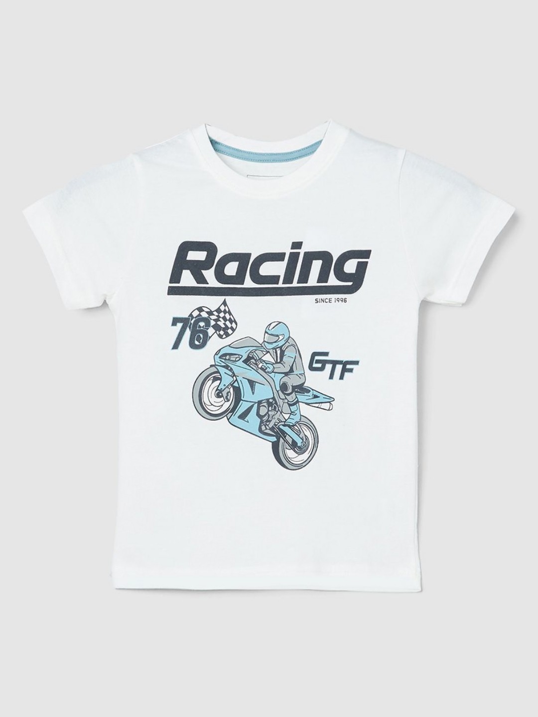 

max Boys Biker Printed Applique T-shirt, Beige