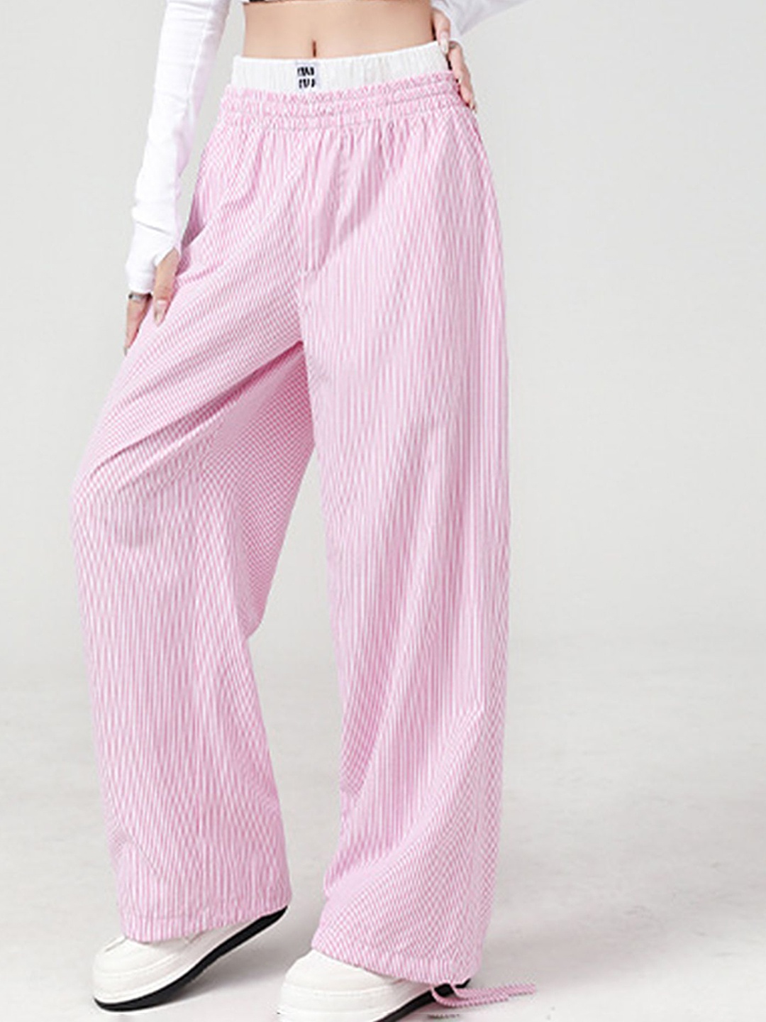 

LULU & SKY Women Striped Loose Fit Parallel Trouser, Pink