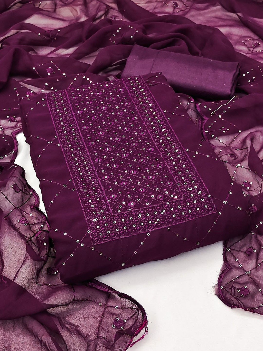 

mimi design Silk Georgette Unstitched Dress Material, Purple