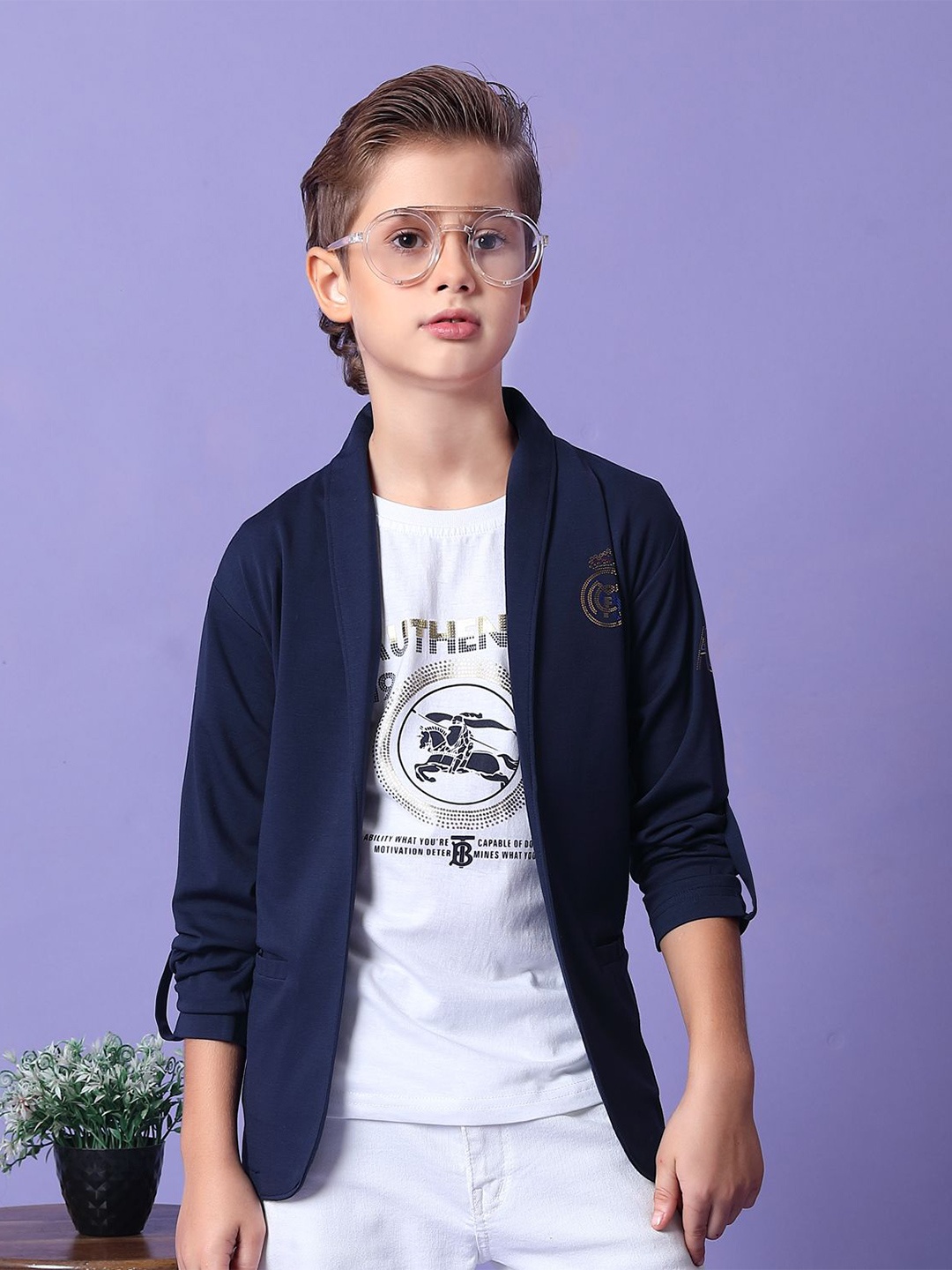 

MashUp Boys Classic Opaque Printed Casual Shirt, Navy blue
