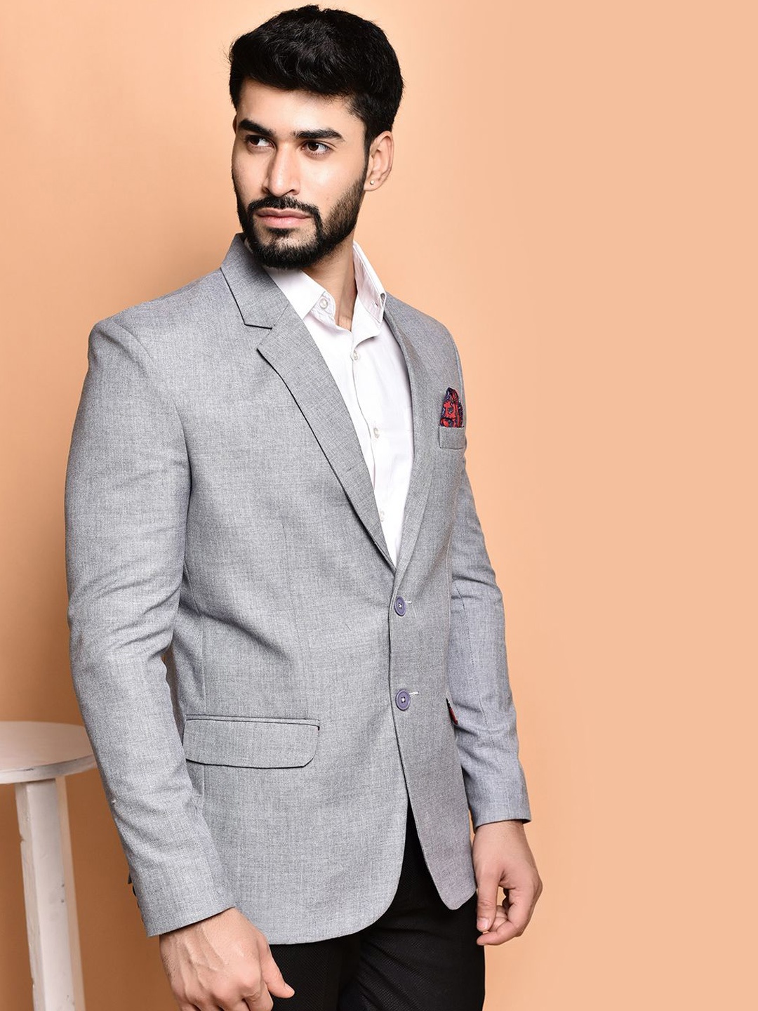 

PRINTINDIA Single-Breasted Notched Lapel Casual Blazer, Grey