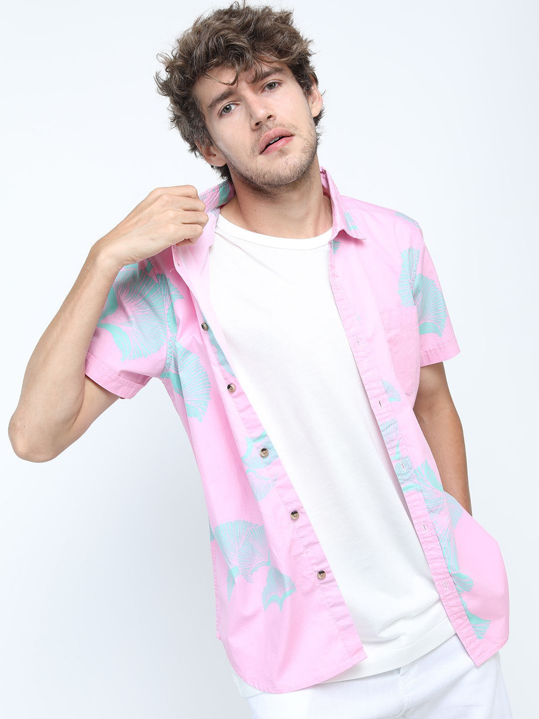 

LOCOMOTIVE Men Premiums Printed Casual Slim Fit Shirt, Pink