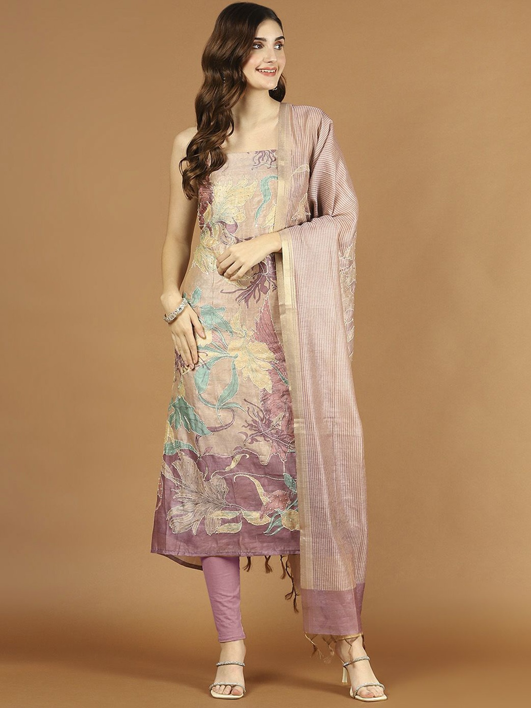 

Meena Bazaar Printed Art Silk Unstitched Dress Material, Purple