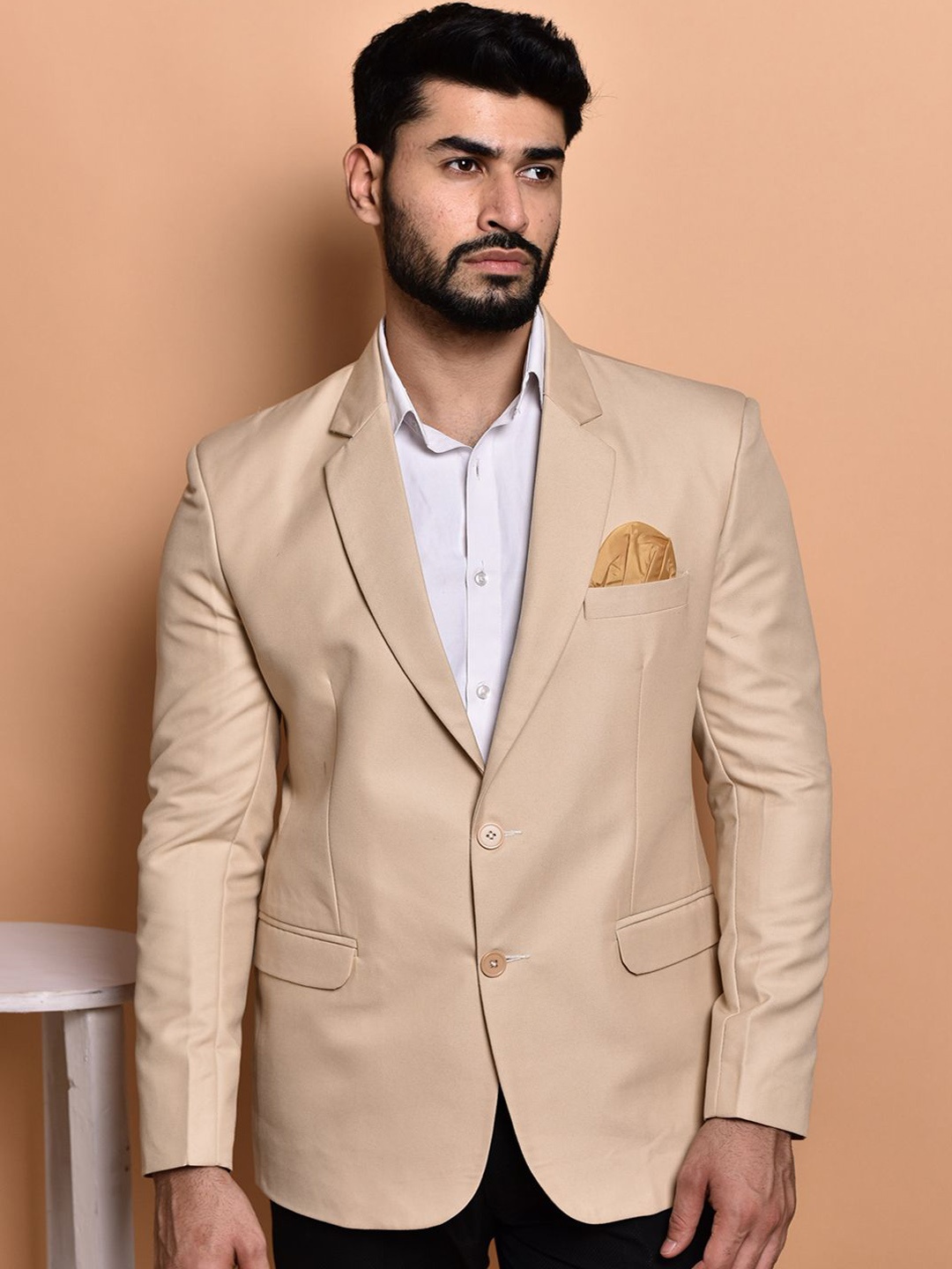 

PRINTINDIA Single Breasted Blazer, Beige