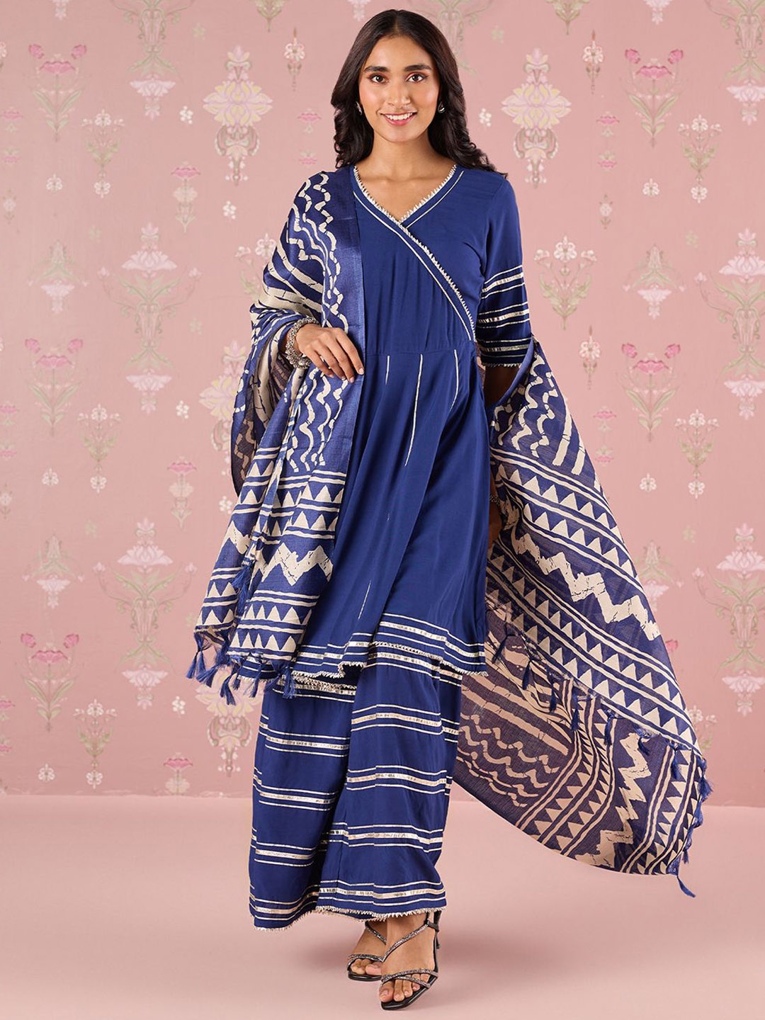

Likha Women Angrakha Kurta with Sharara & With Dupatta, Navy blue