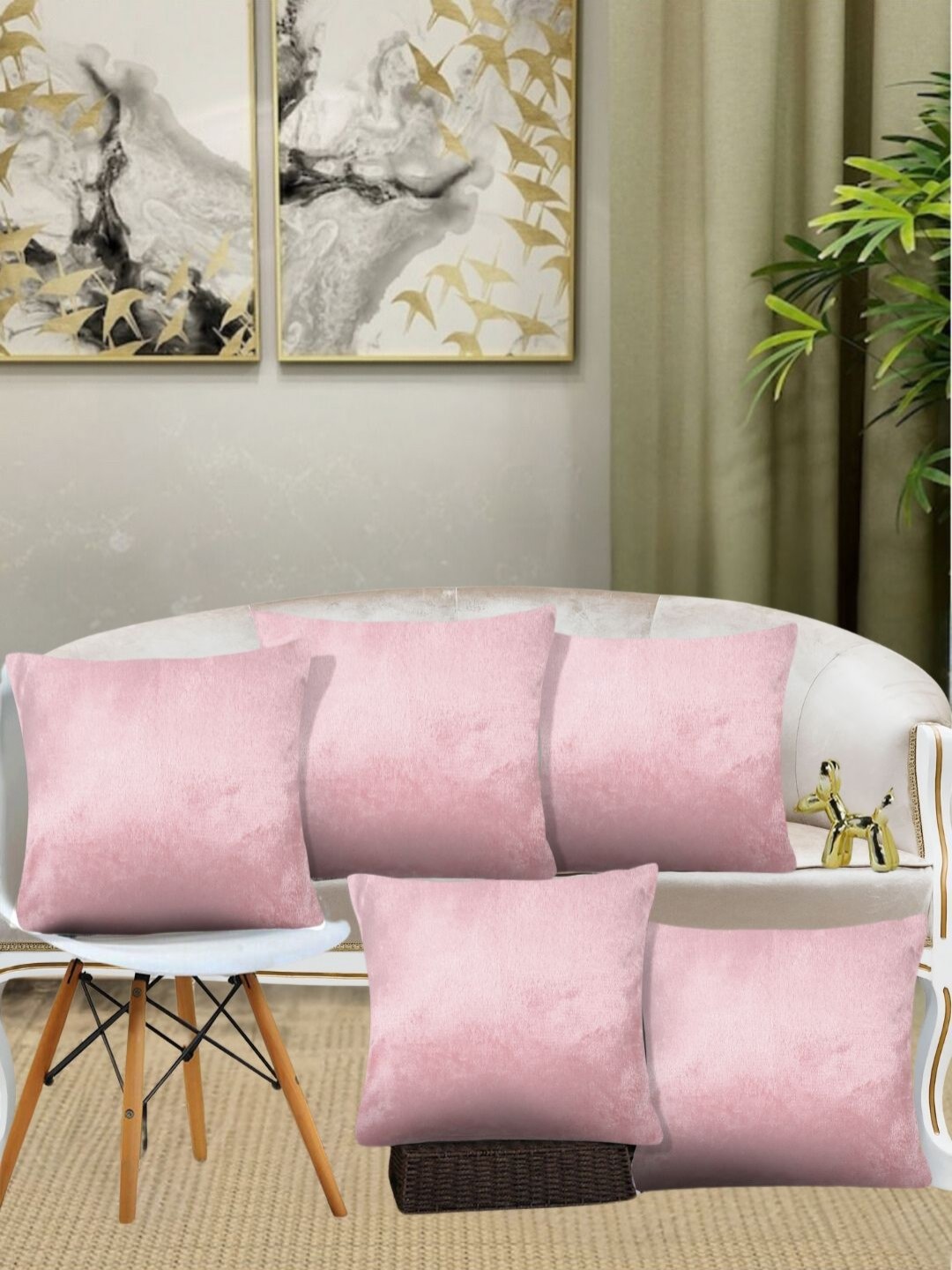 

Aura Pink 5 Pieces Woollen Square Cushion Covers