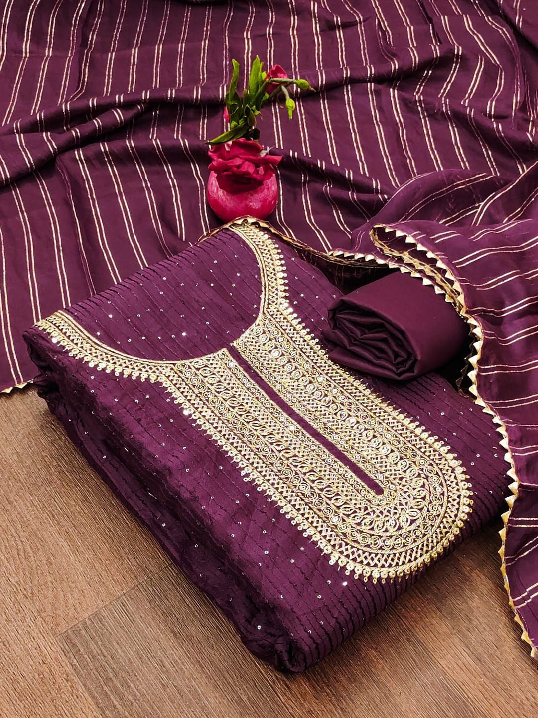 

mimi design Unstitched Dress Material, Purple