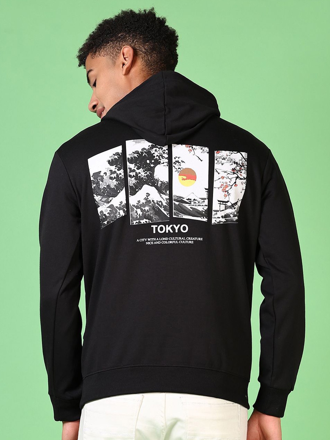 

V-Mart Men Printed Hooded Sweatshirt, Black