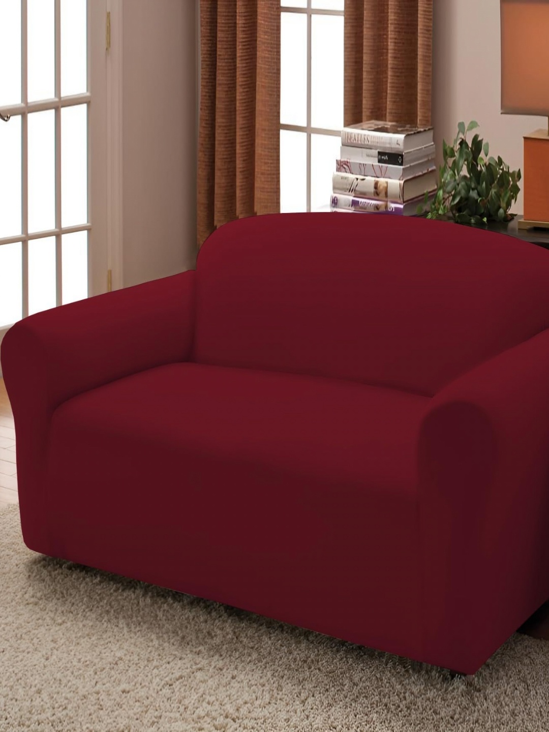 

Myntra Elegant Homes Red Two Seater Sofa Cover With Cushion Cover