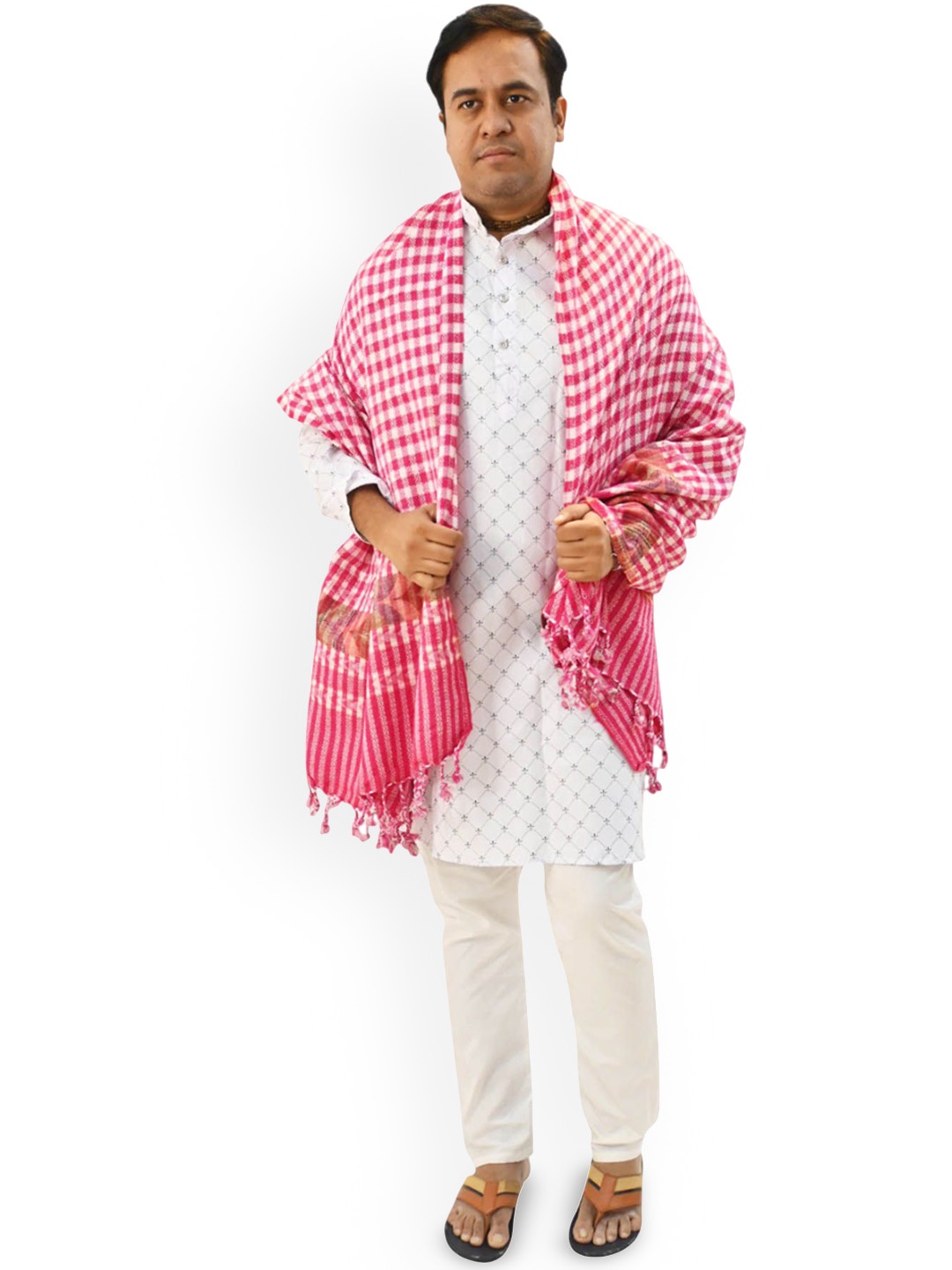 

Vrinde Men Checked Printed Shawl, Pink