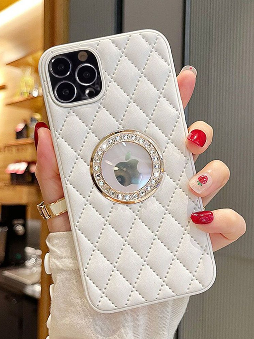 

Luxury Kase Geometric Printed iPhone 13 Pro Max Back Case Mobile Accessories, White