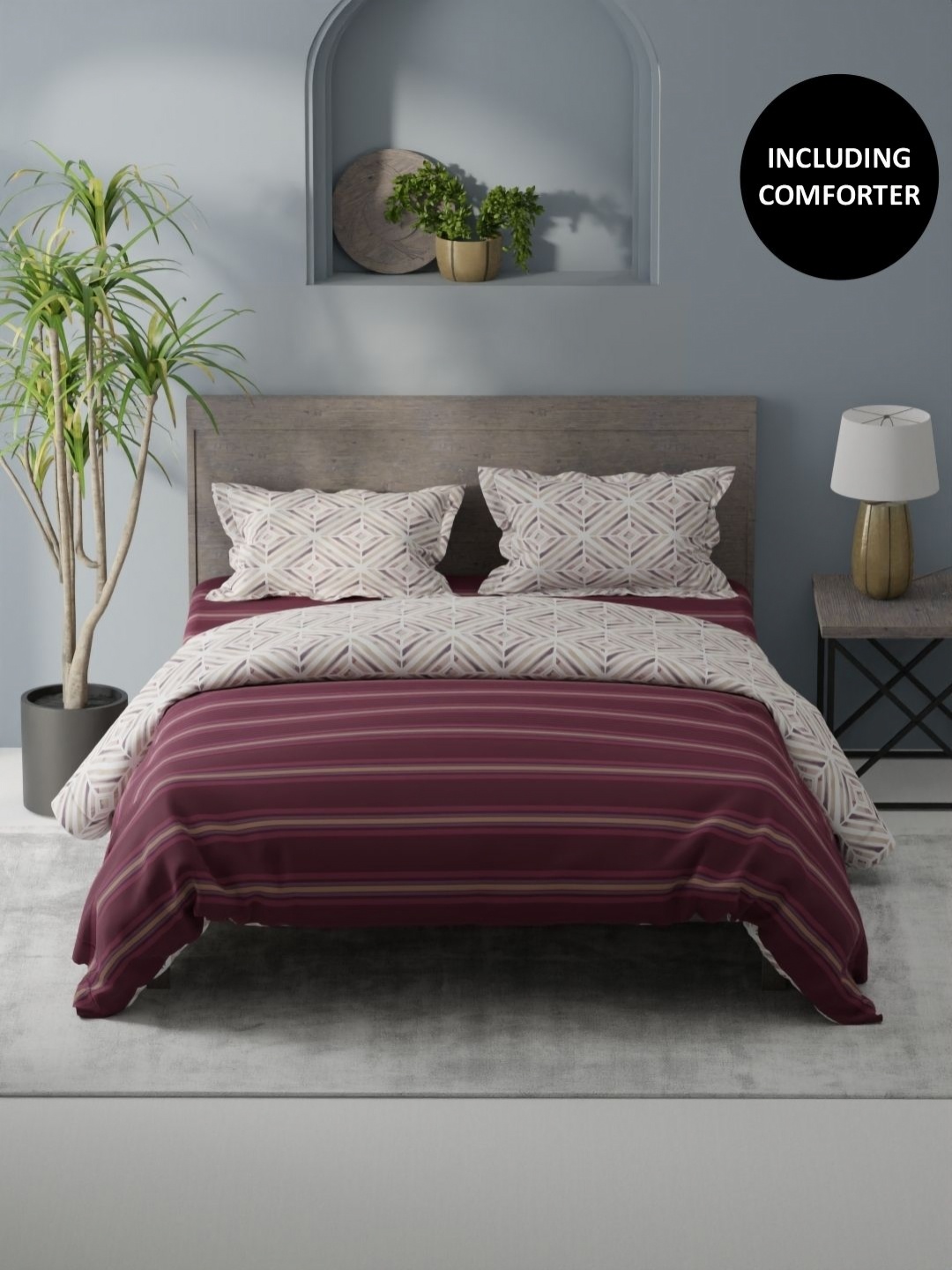 

KOPA Red & White 4 Pcs Striped Cotton Queen Comforter & Bedsheet 2 Pillow Covers