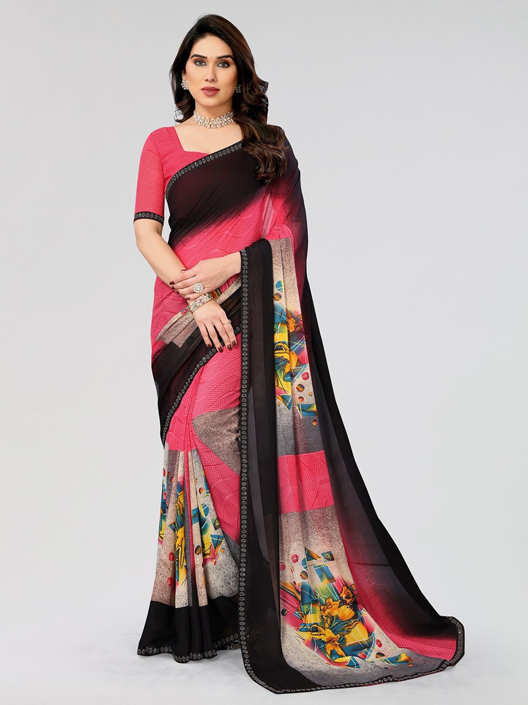 

ANAND SAREES Sequinned Pure Georgette Saree, Pink