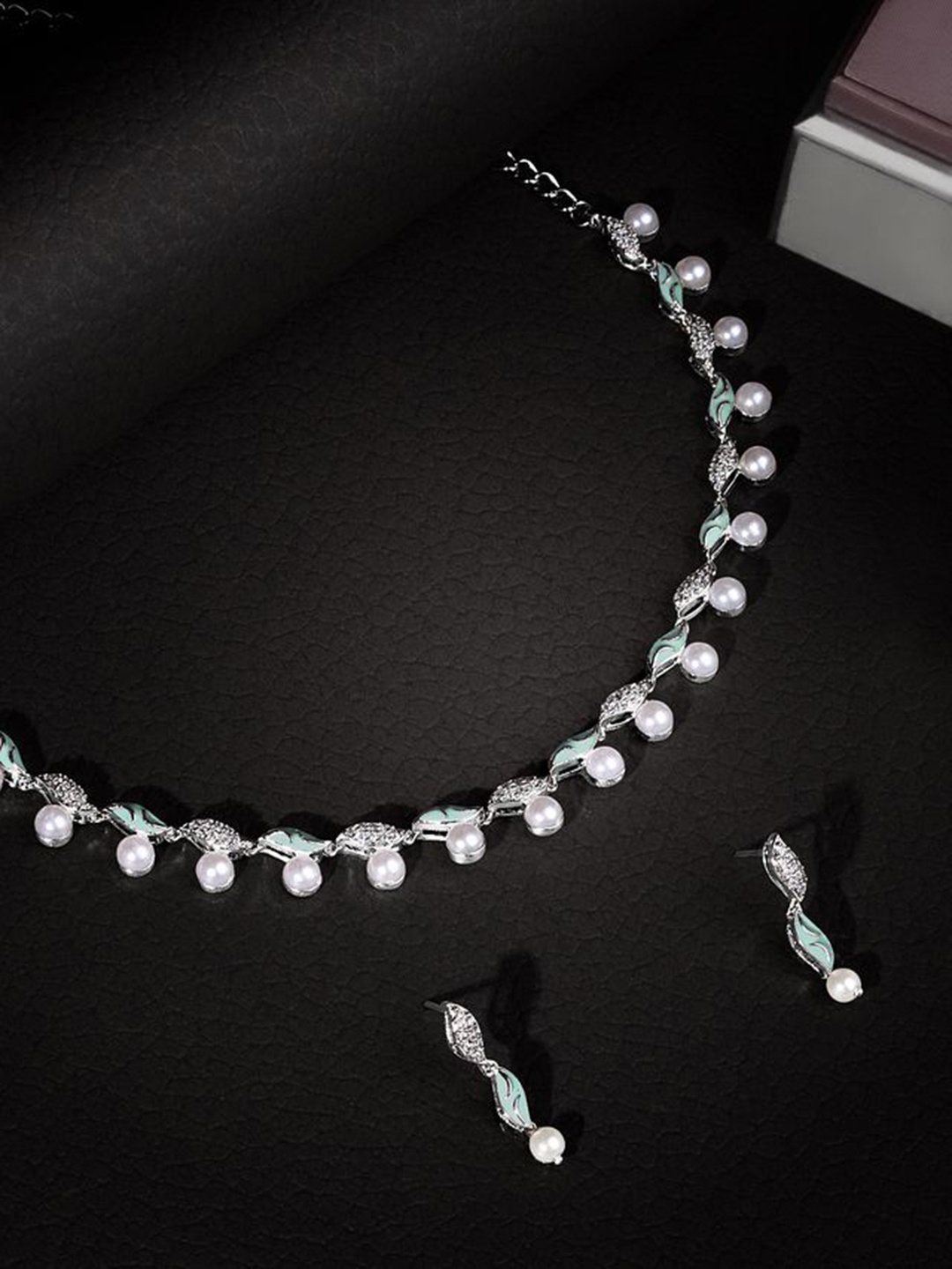 

ASMITTA JEWELLERY Rhodium-Plated CZ-Studded & Beaded Jewellery Set, White