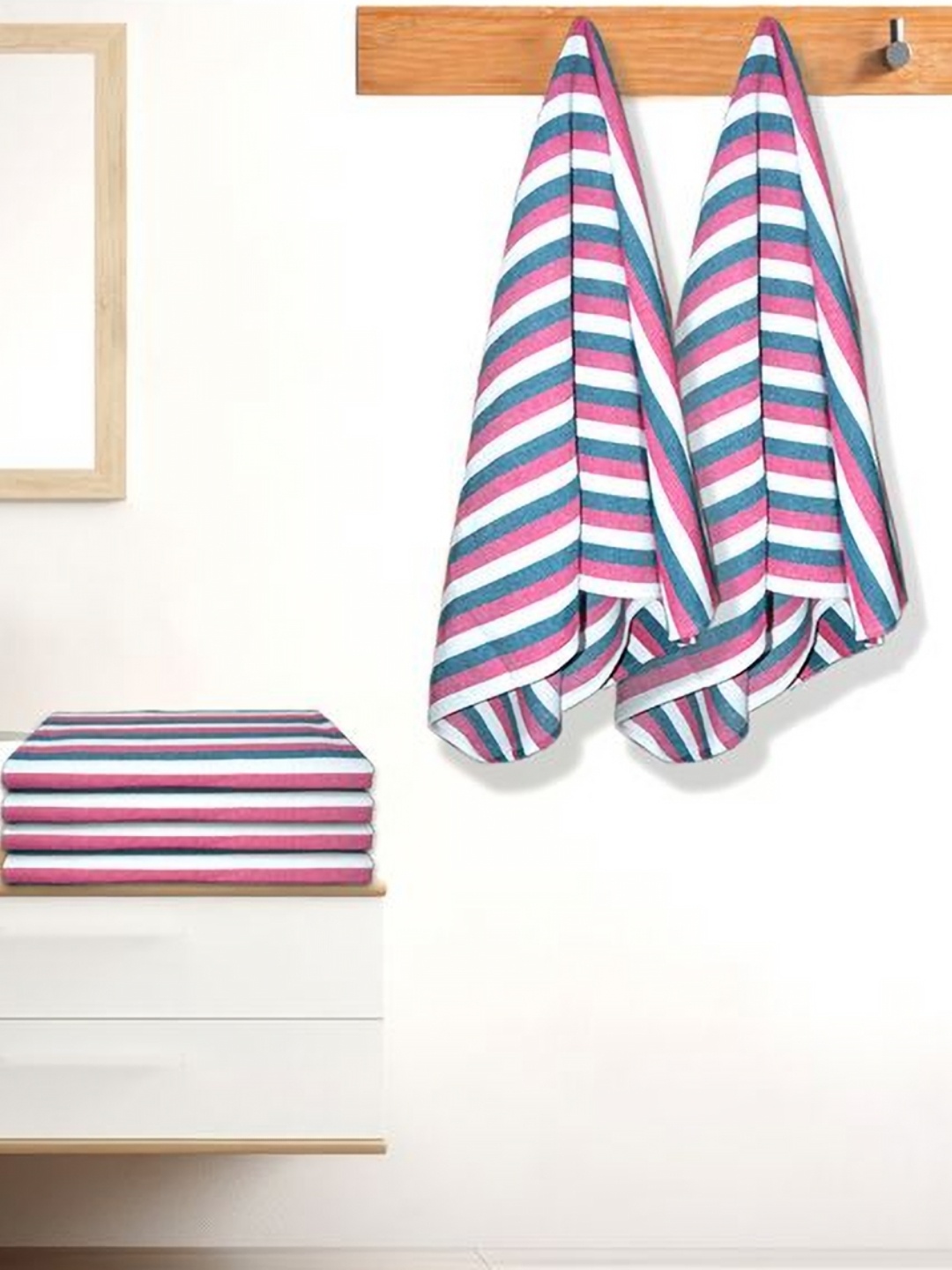 

Athom Living Iris Red & White 6 Pieces Striped Printed Cotton 210 GSM Bath Towels
