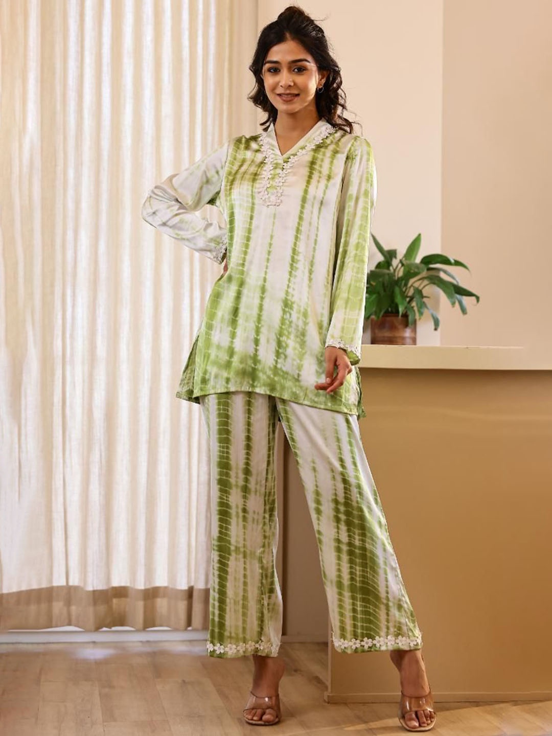 

FLAVIA CREATION Dyed Long Sleeves Tunic With Palazzo, White