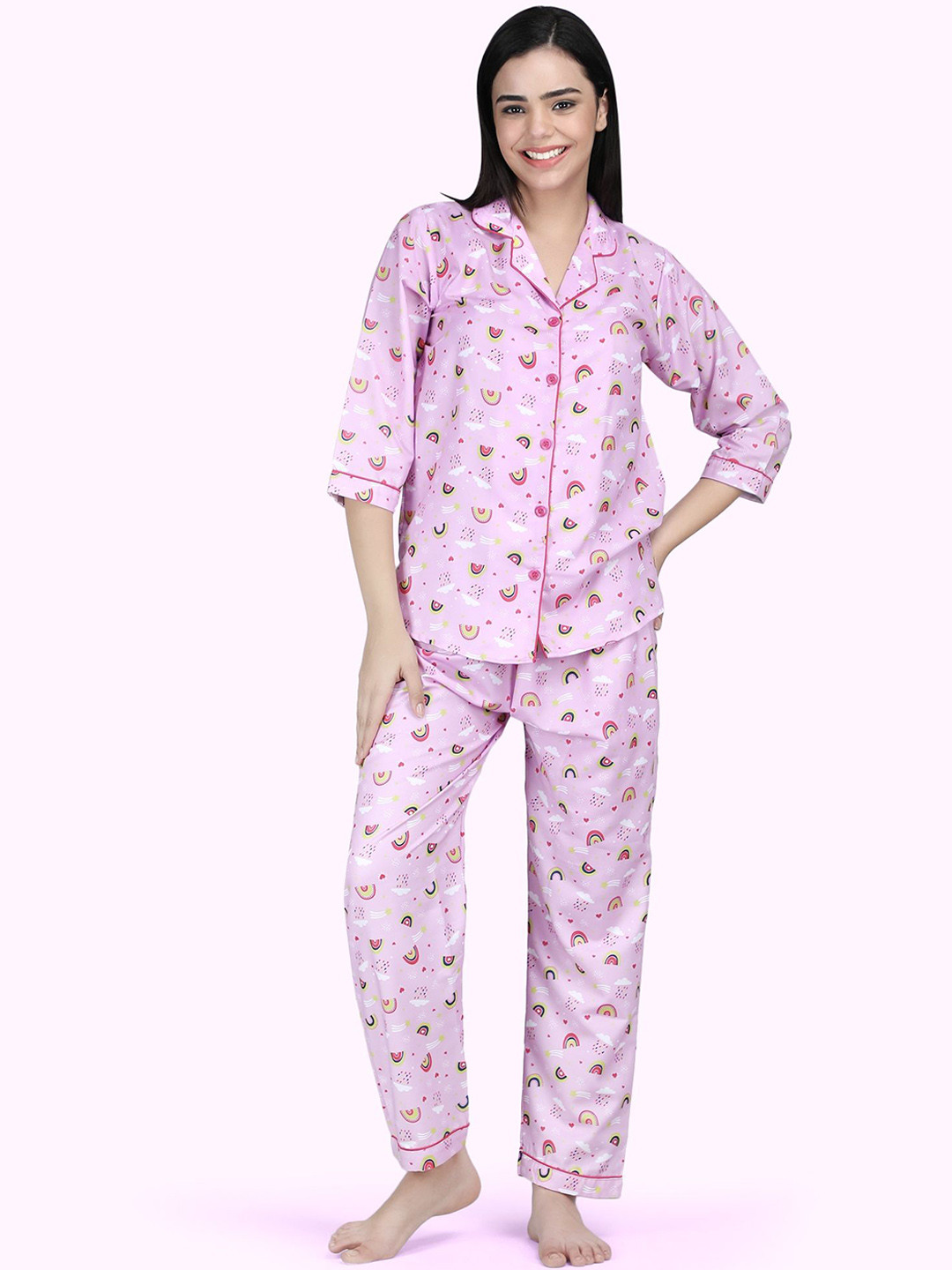 

ALL ABOUT HER Women Printed Night suit, Pink
