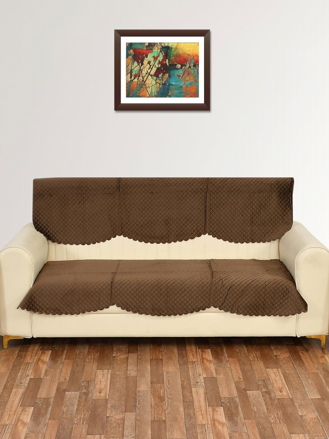 

Bajo's Brown 2 Pieces Checked Velvet 3 Seater Sofa Cover