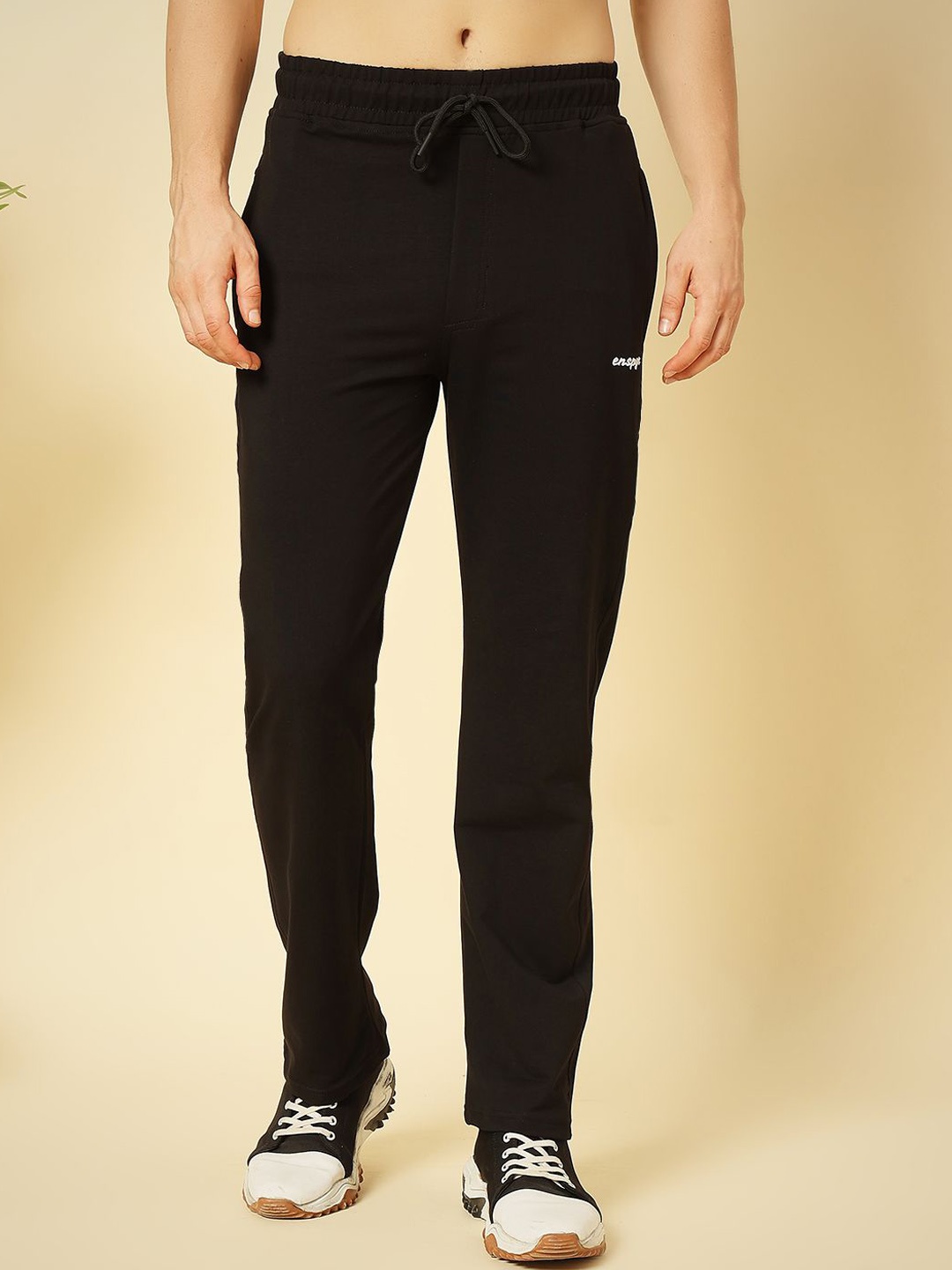 

ENSPYR Men Cotton Regular Fit Track Pants, Black