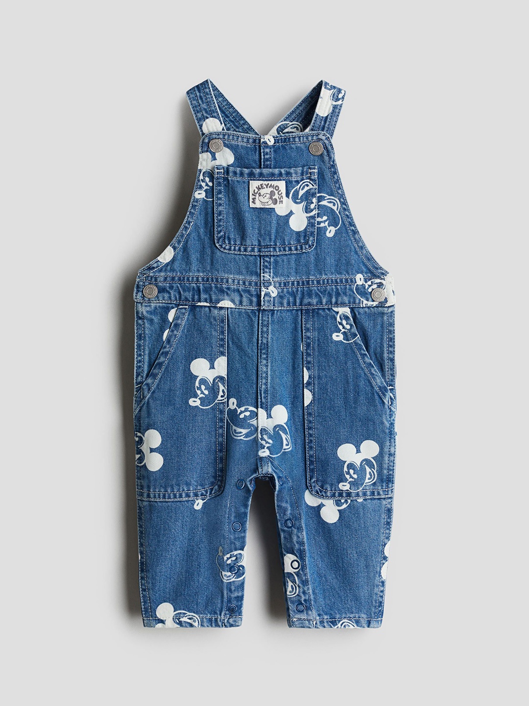 

H&M Printed Denim Dungarees, Blue