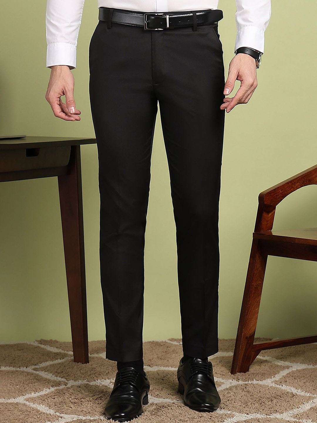 

encore by INVICTUS Men Mid-Rise Flat-Front Formal Trouser, Black