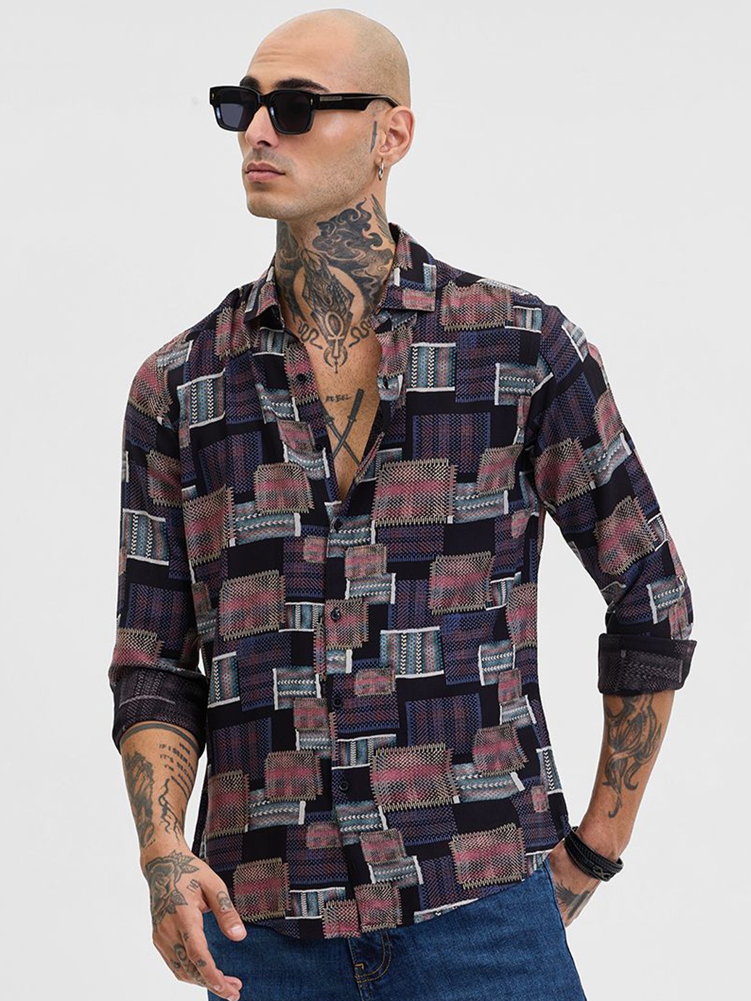 

Snitch Men Smart Slim Fit Opaque Printed Casual Shirt, Blue