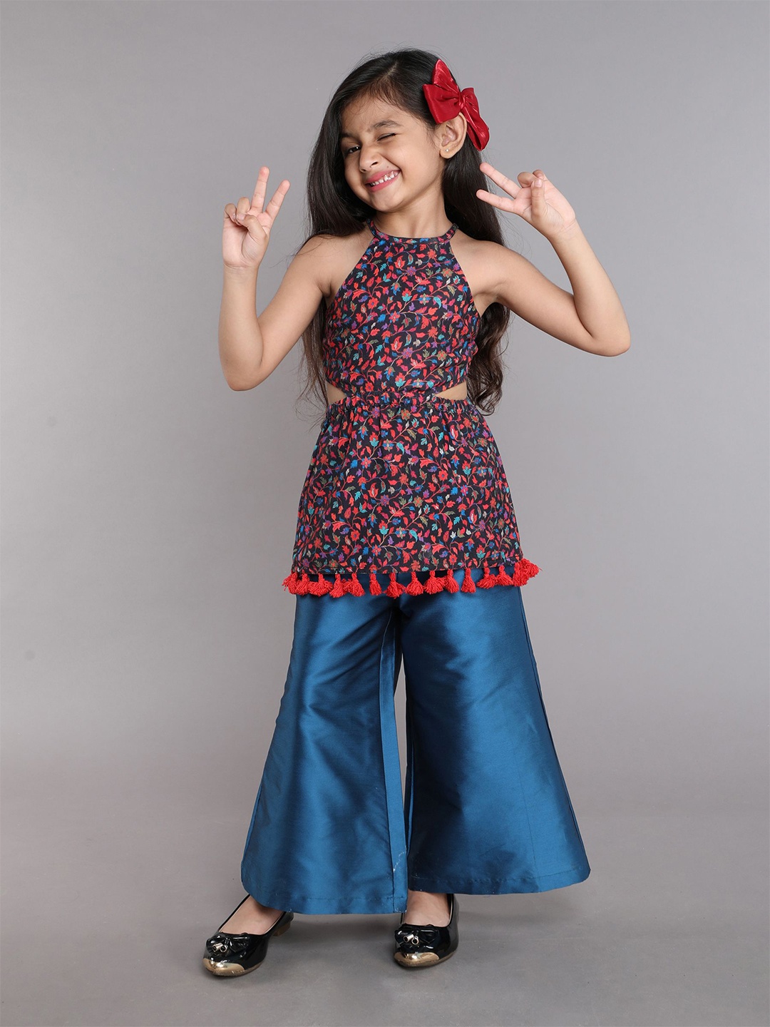 

taffykids Girls Printed Top with Palazzos, Blue