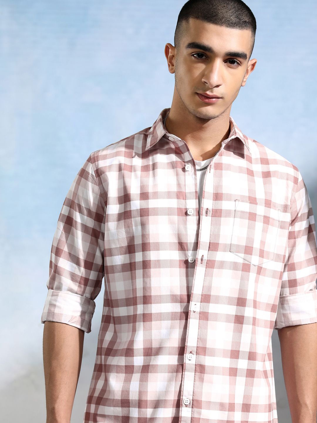 

HIGHLANDER Men Slim Fit Opaque Checked Casual Shirt, White