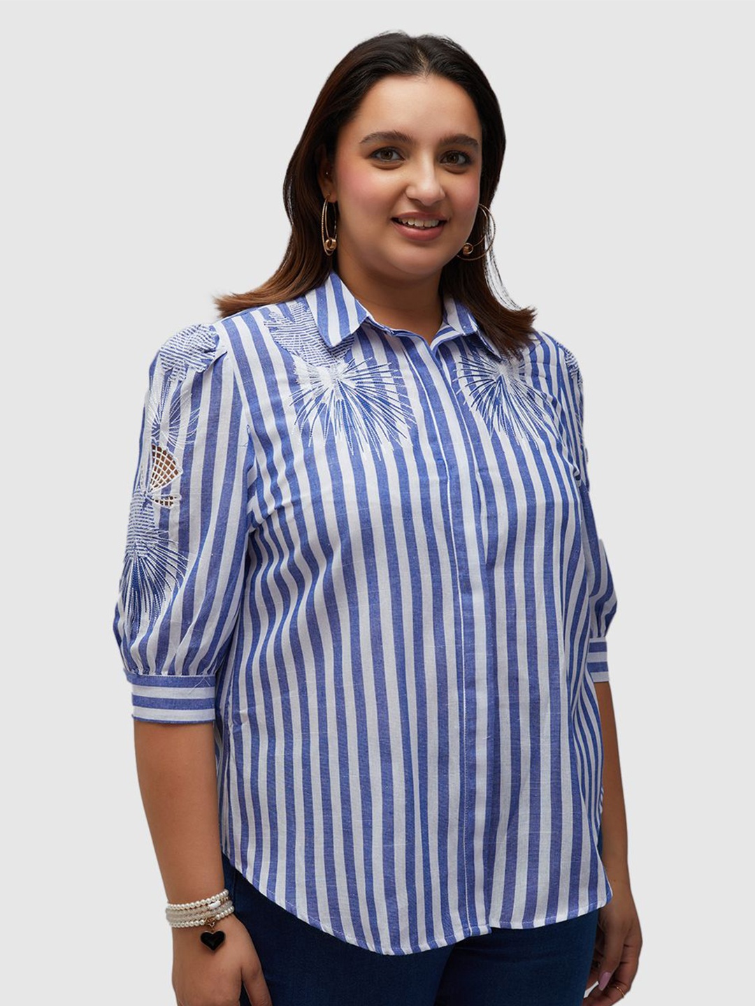 

Presence Women Straight Opaque Striped Casual Shirt, Blue