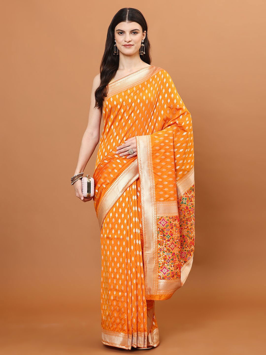 

Meena Bazaar Ethnic Motifs Woven Art Silk Banarasi Saree, Mustard